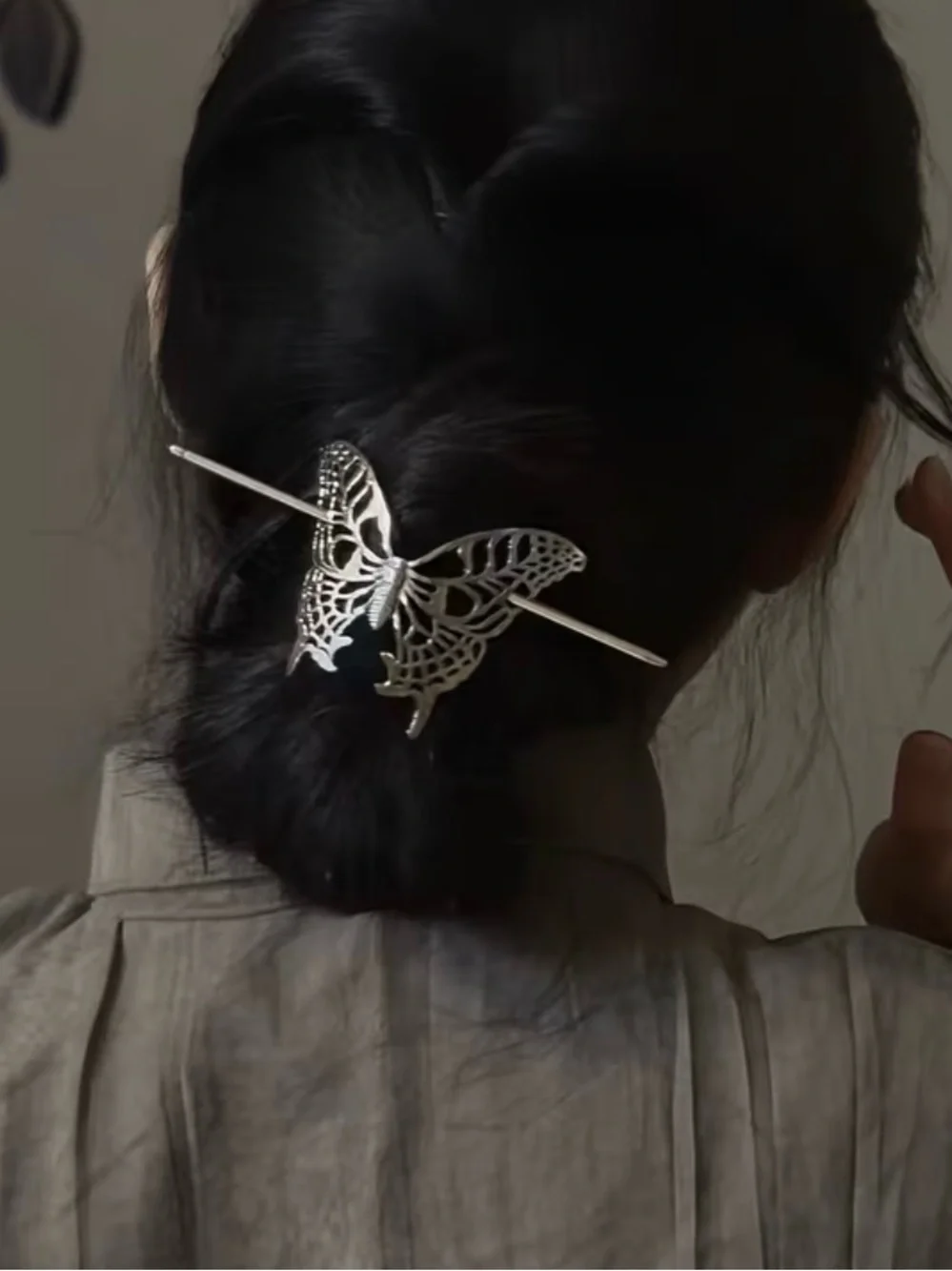 Butterfly Hair Stick Clip - Silver